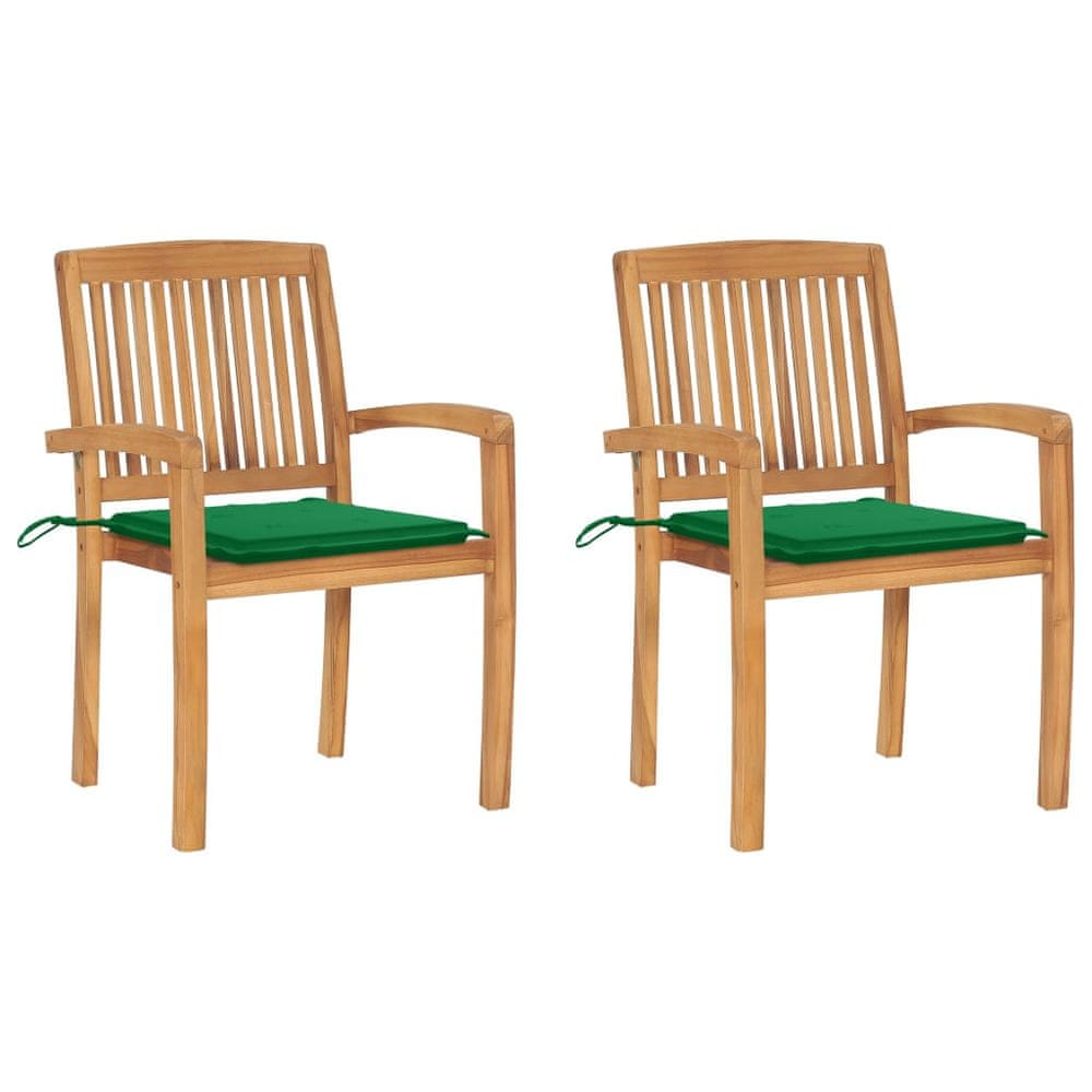 Petromila vidaXL Záhradné stoličky 2 ks, zelené podložky, tíkový masív